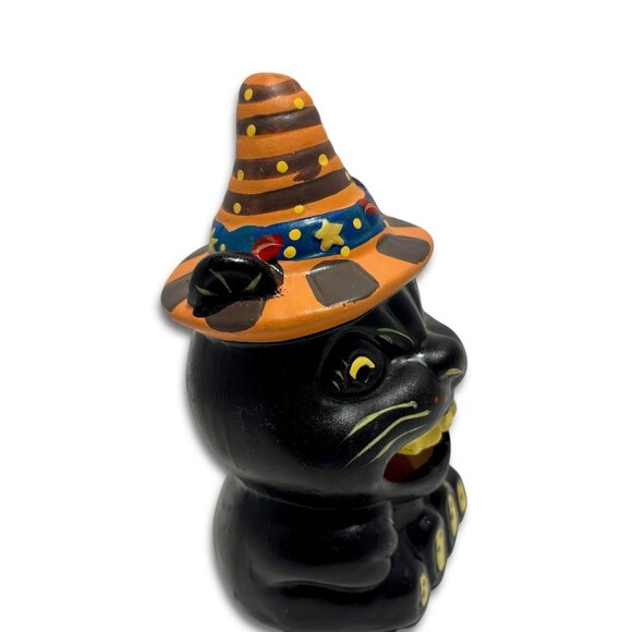 Vintage Ceramic Witches Black Cat Tea Light Holder Statue. RARE Halloween Decor. - Picture 5 of 8